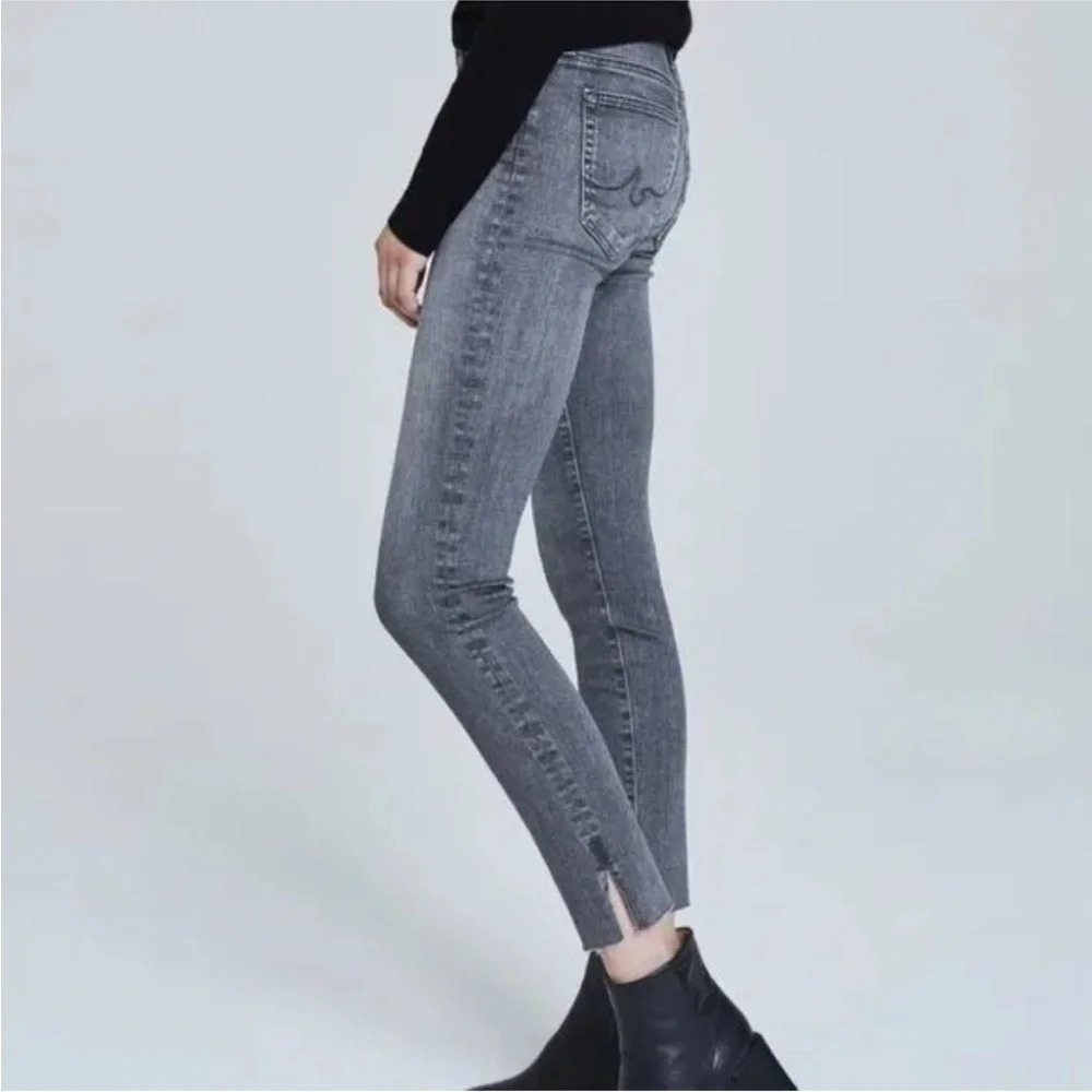 AG‎ Adriano Goldschmied Gray Prima Cigarette Ankle Raw Split Hem Jean Size 27
